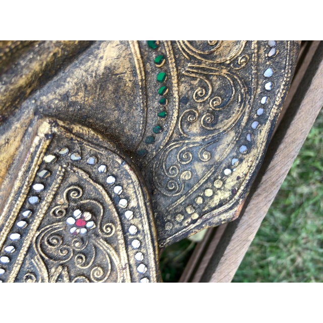 Vintage XLarge Gold Gilt Hand Carved Reclining Buddha Statue For Sale - Image 9 of 11