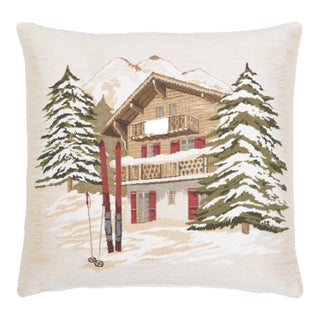 Alpine Skiing Lodge Tapestry Cushion With Feather Filler - 46x46cm (18"x18") For Sale