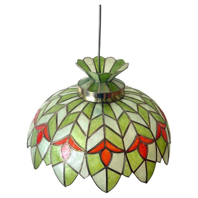 Handcrafted Palm Beach Capiz Shell Lotus Pendant, 1970s For Sale - Image 15 of 15