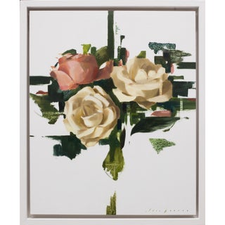 Recomposed No. 2 by Jon Doran | Oil on panel Painting of pink and cream roses with abstract elements For Sale