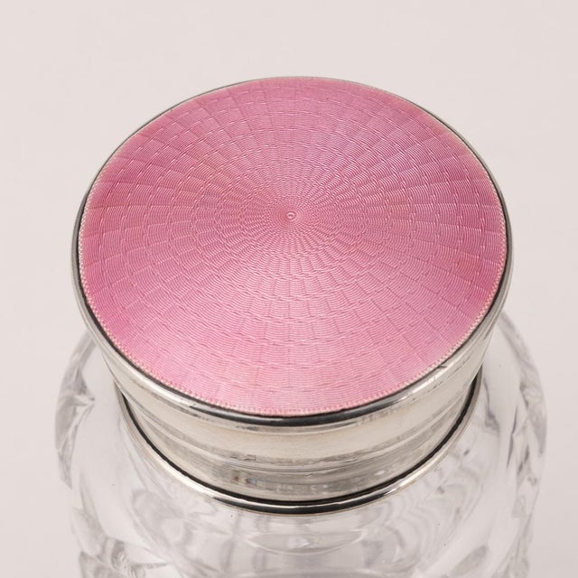1920s English Silver, Guilloché Enamel and Cut Crystal Jar, 1927 For Sale - Image 5 of 12
