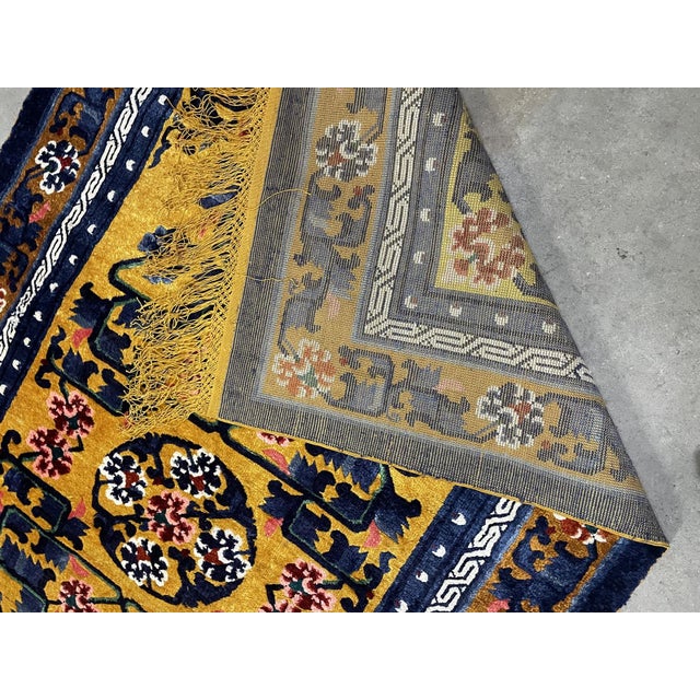 Art Deco Vintage 1950s Chinese Art Deco Silk Rug, Golden Yellow Field, 4'2" X 7'1" (128cm X 216cm) For Sale - Image 3 of 7