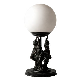 Art Nouveau Figurative Table Lamp with Etched Glass Globe, 1910 For Sale