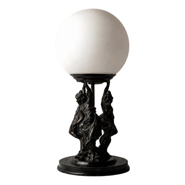 Art Nouveau Figurative Table Lamp with Etched Glass Globe, 1910 For Sale