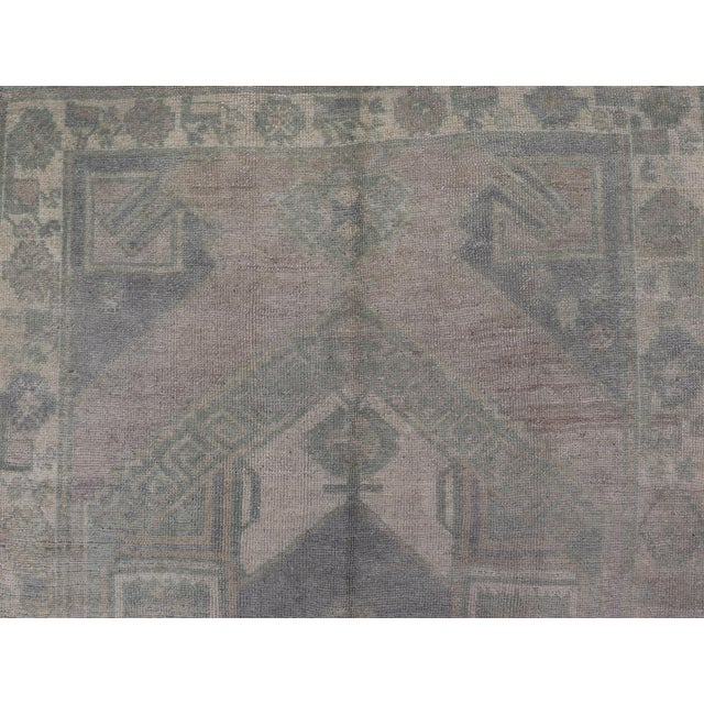 Mid 20th Century Muted Turkish Oushak Carpet With Two Diamond Medallions in Blue and Gray For Sale - Image 5 of 12