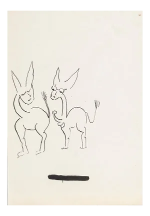 Two Donkeys - China Ink Drawing by Boris Ravitch - Mid 20th Century Mid 20th Century