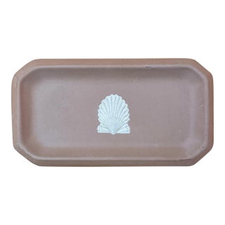 Vintage Wedgwood Cream on Taupe Jasperware Oblong Tray With Clam Shell For Sale