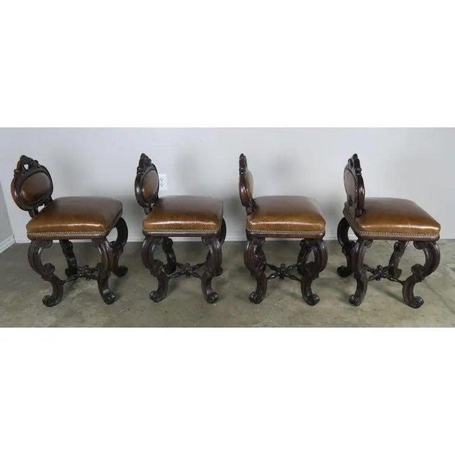 Animal Skin Set of Four French Embossed Leather Stools, Circa 1900 For Sale - Image 7 of 7