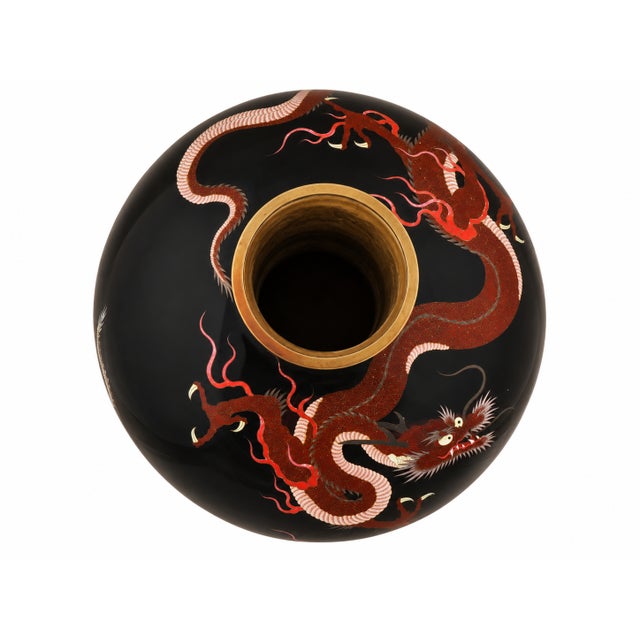 Monumental Meiji Japanese Cloisonne Enamel Double Dragon Vase For Sale - Image 4 of 7