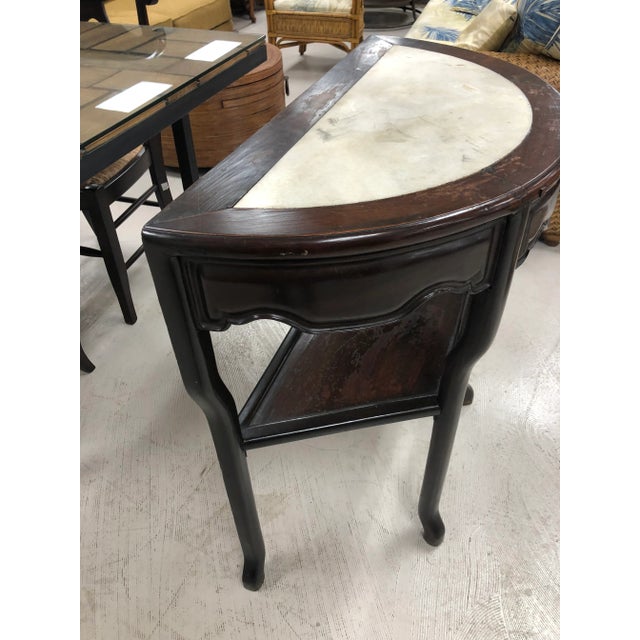 Vintage Chinese Elm Demi-Lune Marble Insert Console Table For Sale - Image 4 of 5