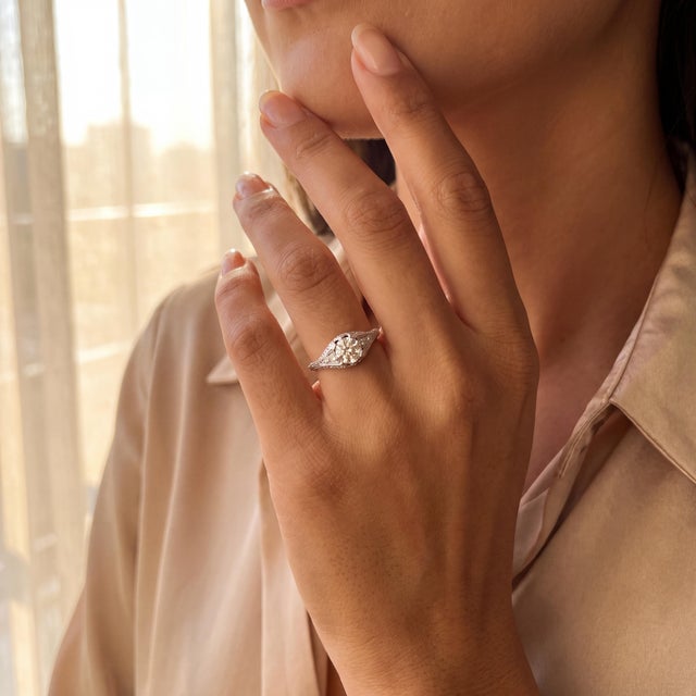 1920's Platinum .95 Carat Old European Cut Diamond Hand Engraved Engagement Ring For Sale - Image 4 of 4