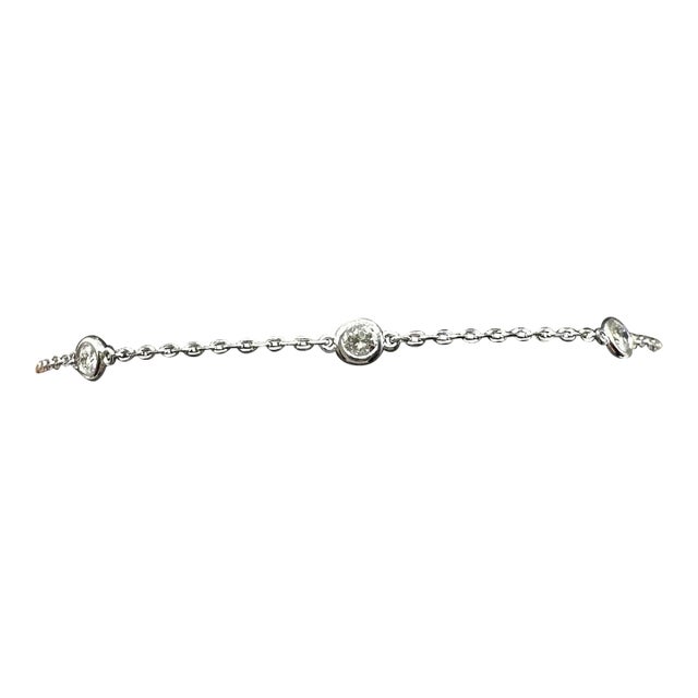 Diamond Station Bracelet in 14kt White Gold – 0.41ctw, 7in, New For Sale