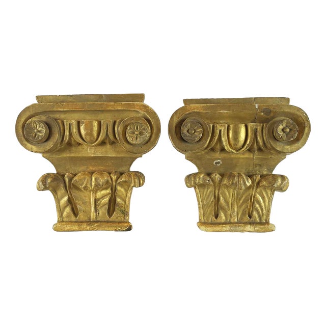 Antique Gilded Capitals in Poplar, 1800, Set of 2 For Sale