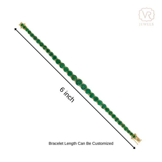 18k Yellow Gold 12.9ct Round Natural Emerald Art Deco Bracelet, 6 Inch by VRJewels For Sale - Image 11 of 17