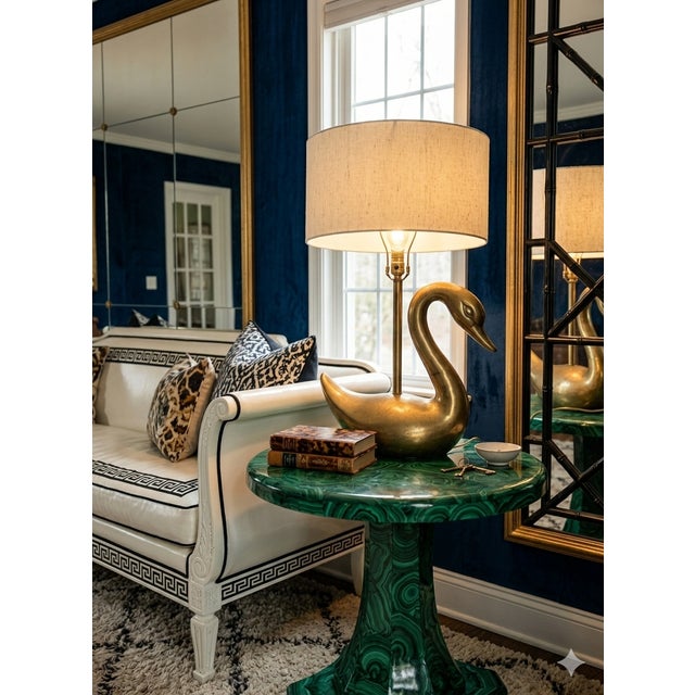 Vintage Hollywood Regency Cast Brass Swan Table Lamp Mid-Century Sculpture For Sale - Image 4 of 18