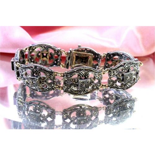 Gold and Silver Bracelet with Central Crowned Diamonds For Sale - Image 11 of 11