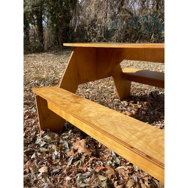 American 1960s Custom-Made Puzzle Piece Picnic Table With Wood Inlay For Sale - Image 3 of 9