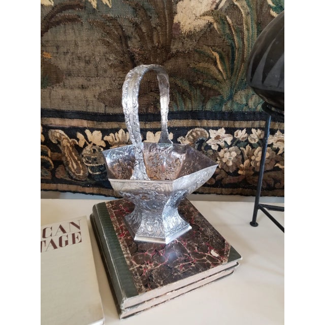 Metal Antique Dutch Style Silver Plated Basket For Sale - Image 7 of 11