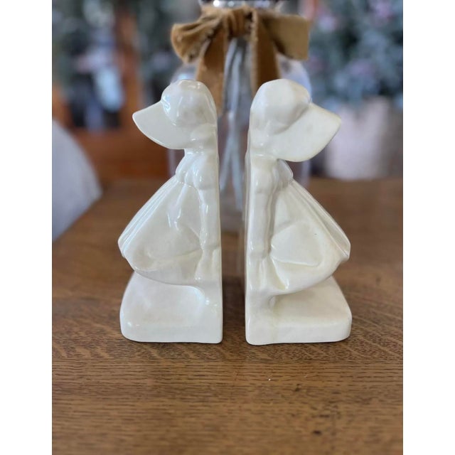 Art Deco Pair of 1929 Cowan Art Pottery Bonnet Girl Bookends #521 For Sale - Image 3 of 9