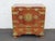 Beautiful vintage Asian-inspired nightstand/end table crafted from wood, burlwood, veneer, and metal. This distinctive...