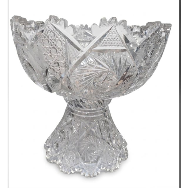 Transparent Maple City Early American Period Large Crystal Punch Bowl and Pedestal For Sale - Image 8 of 8