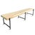 Modern acacia wood slab top bench with gunmetal blackened iron legs. Beautiful two tone wood with natural grain.
