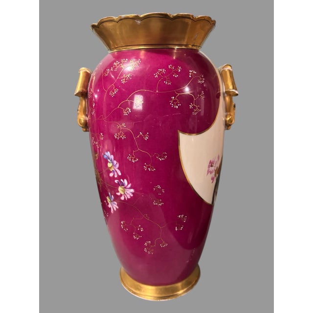 Antique Aesthetic Victorian 15" Hand Painted Porcelain Vase W Portrait Handles For Sale - Image 4 of 7