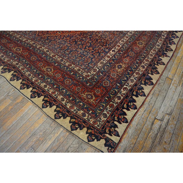 Traditional Red-Ruby Background Color With Medallion Design Antique Persian Bijar Rug For Sale - Image 12 of 12