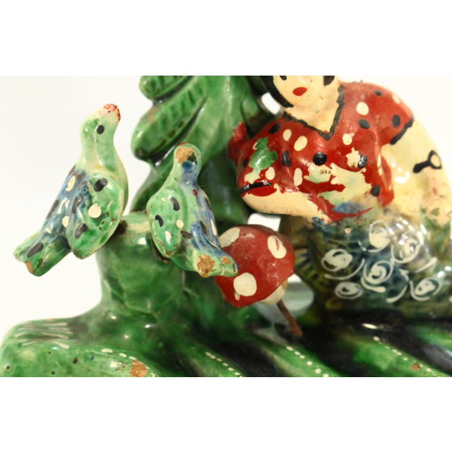 Ceramic Ea. 1900's Painted Terracotta Mermaid in Forest Figurine Whimsical Folk Art For Sale - Image 7 of 12