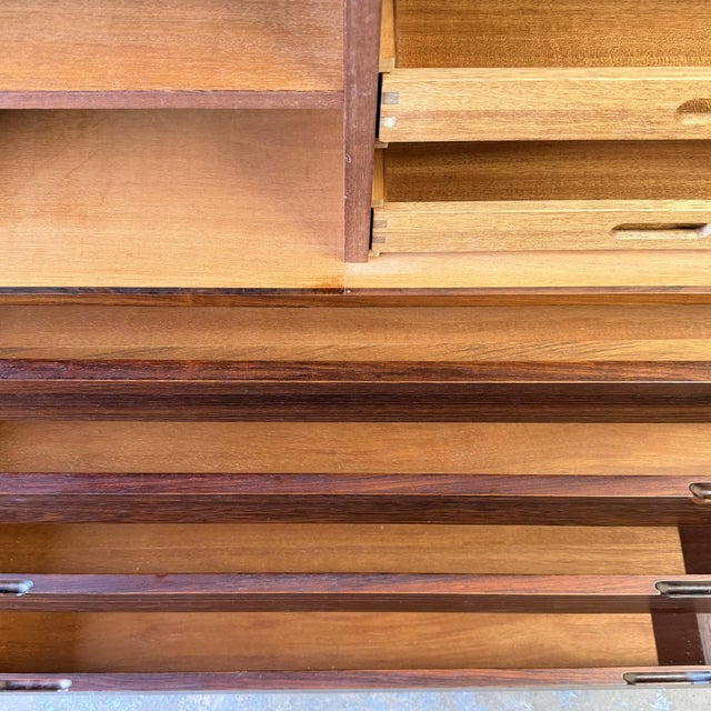 Brown Vintage 1960s Danish Mid-Century Rosewood Brass Hinge High Chest by Svend Langkilde For Sale - Image 8 of 11