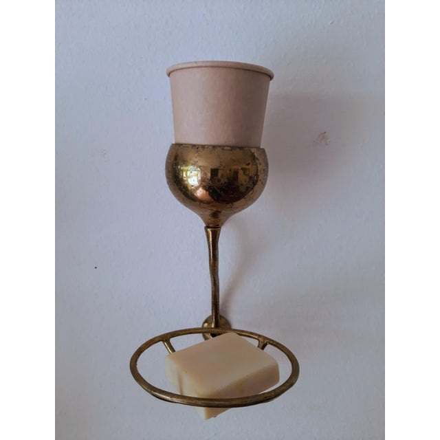 Vintage Wall Mounted Antique Brass Soap Dish Cup Holder For Sale - Image 12 of 13