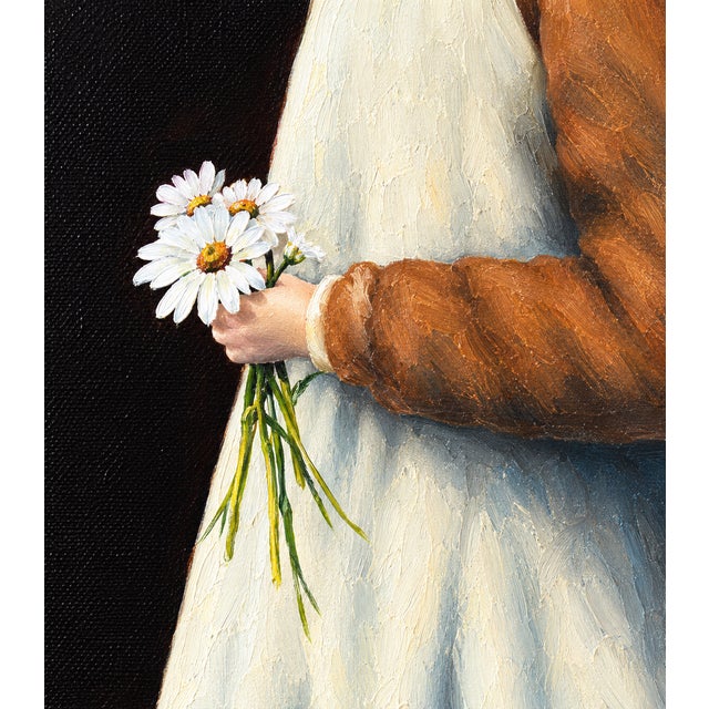 American American Folk-Style Portrait of a Young Girl by S. Taylor — Oil on Canvas For Sale - Image 3 of 5