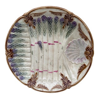 19th Century Onnaing French Majolica Asparagus Plate For Sale