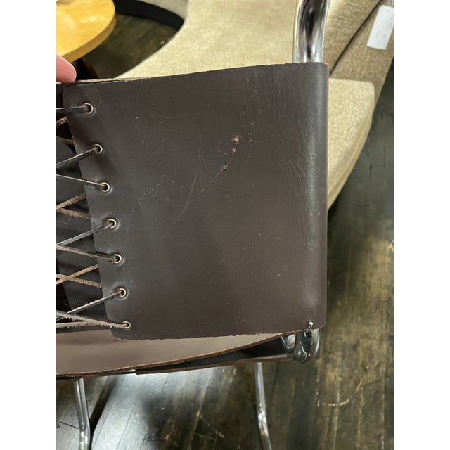 Pair of 1970s Spoleto Dining Chairs With Brown Leather Seats and Backs on Chrome Frame For Sale - Image 10 of 11