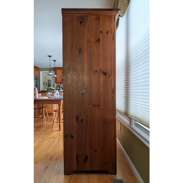 Rustic Wood Entertainment Armoire Cabinet – Traditional Style With Crown Molding & Paneled Doors For Sale - Image 9 of 13