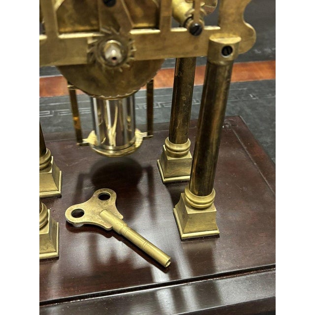 Gold Large Chain Fusee Cathedral Skeleton Clock with Case and Key For Sale - Image 8 of 10