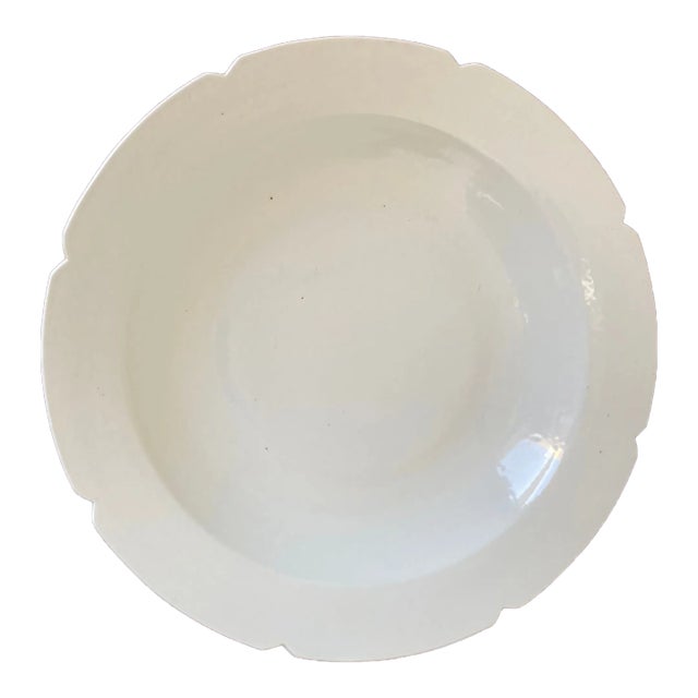 Chinese Asian White Ceramic Platter Bowl Scalloped Rim Huge Heavy 18.25 In. D. For Sale