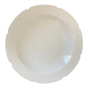 Chinese Asian White Ceramic Platter Bowl Scalloped Rim Huge Heavy 18.25 In. D.