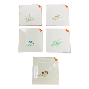 Late 20th Century Hand Painted Ceramic Tea Bag Holders Made in Japan a Set of 5