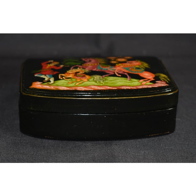 Paint Vintage Russian Palekh Lacquer Box Humpbacked Horse Signed Hand Painted Art For Sale - Image 7 of 16