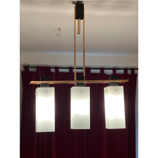 1950s 3-Light Opaline Pendant Light from Maison Arlus, 1950a For Sale - Image 5 of 6