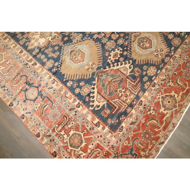 Navy Blue Zabihi Collection Geometric Oversize Persian Antique Heriz Rug - 12'2" x 18'2" For Sale - Image 8 of 12