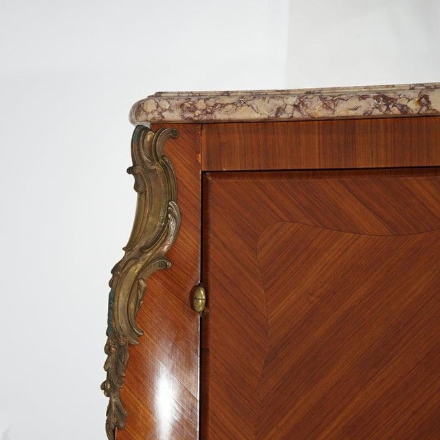 Brown Antique French Kingwood, Marble & Satinwood Marquetry Armoire C1910 For Sale - Image 8 of 18
