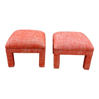 Modern Coral Color Custom Ottomans - a Pair For Sale