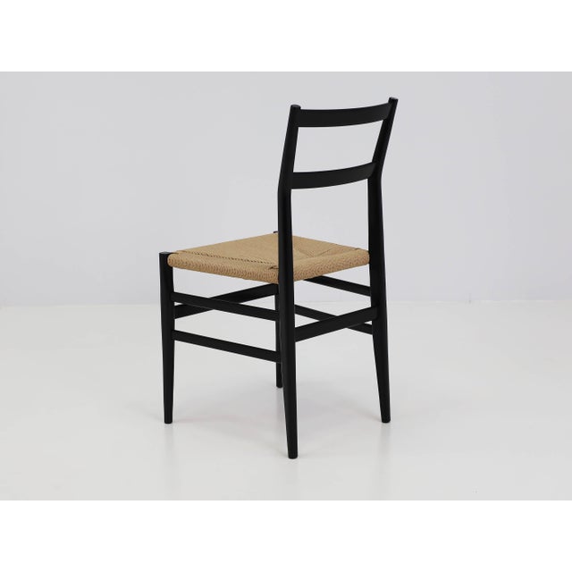 Wood Black Lacquered Chair with Woven Rope Seat by Gio Ponti for Cassina, Italy, 1950s For Sale - Image 7 of 15