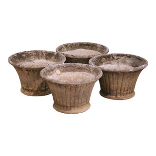 19th C. French Cast Stone Weathered Garden Planters From Normandy, Set of 4 For Sale