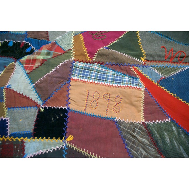 Late 19th Century 1890's Handmade American Folk Art Crazy Quilt Patchwork For Sale - Image 5 of 9