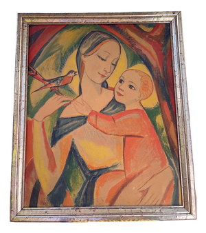 Heinrich Windelschmidt, The Madonna and Child, 1960s, Oil Painting on Panel, Framed