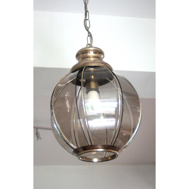 Mid-Century Modern Italian Brass Pendant Light with Smoked Glass, 1970s For Sale - Image 4 of 14