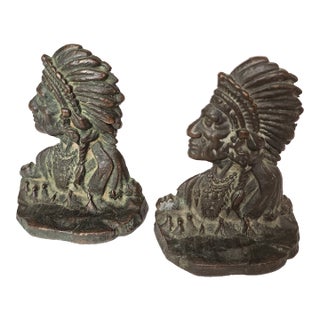Pair of Bronze Indian Chief Bookends For Sale